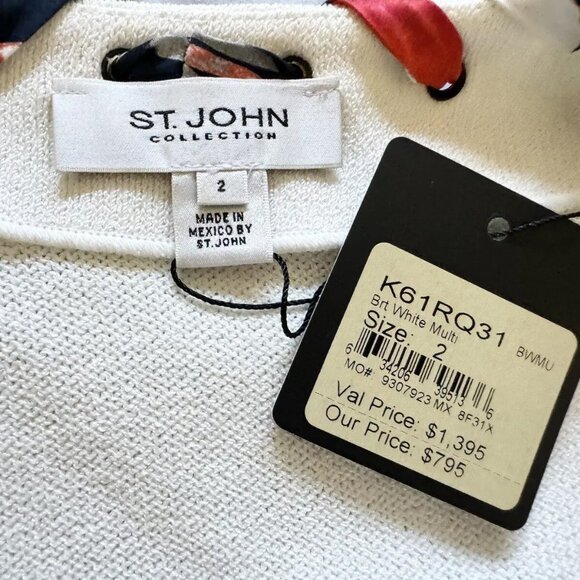 NWT $1395 St. John Santana Knit White Lace Trimmed Sweater Blazer Cardigan Sz 2 - Picture 7 of 7